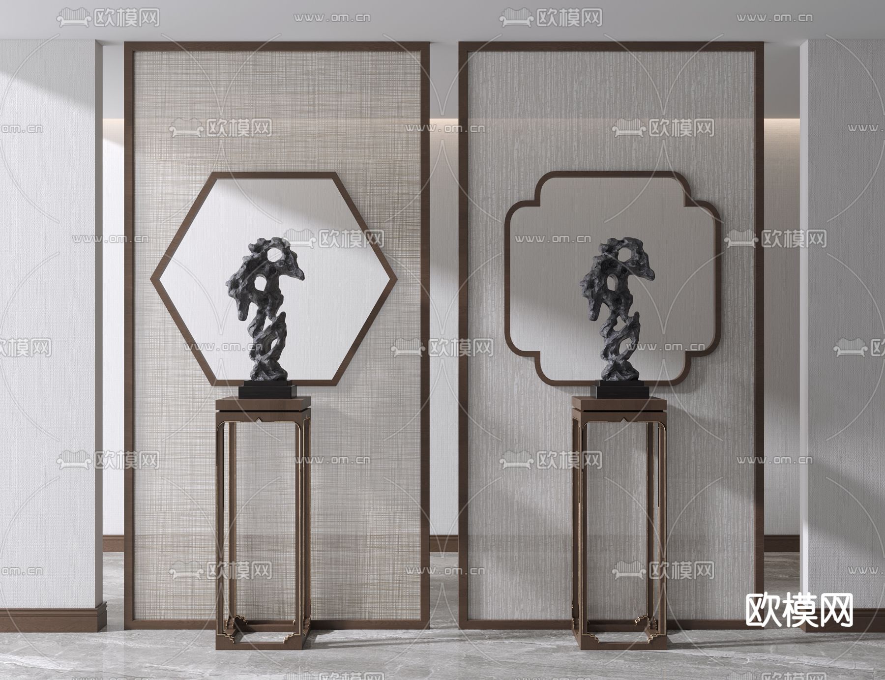 新中式玻璃隔断3d模型下载