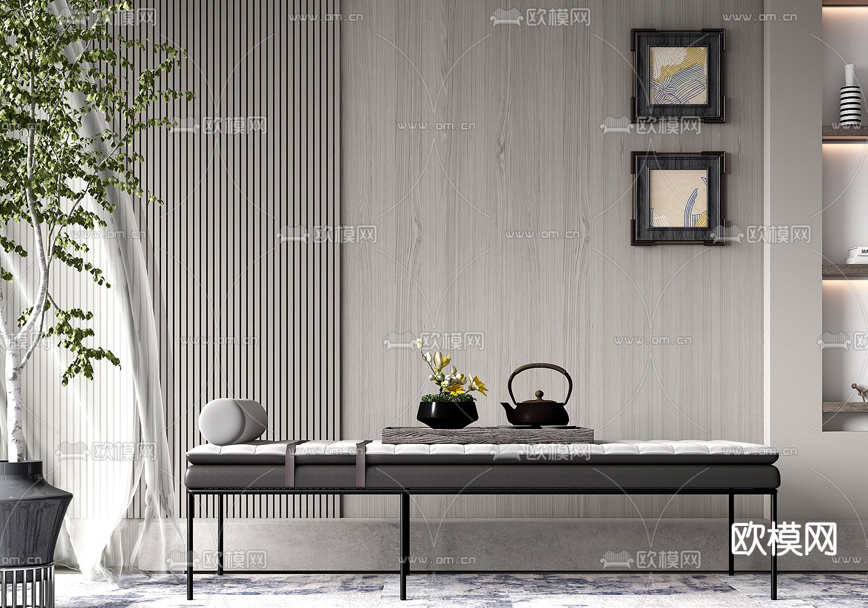 现代脚踏 床尾凳3d模型下载