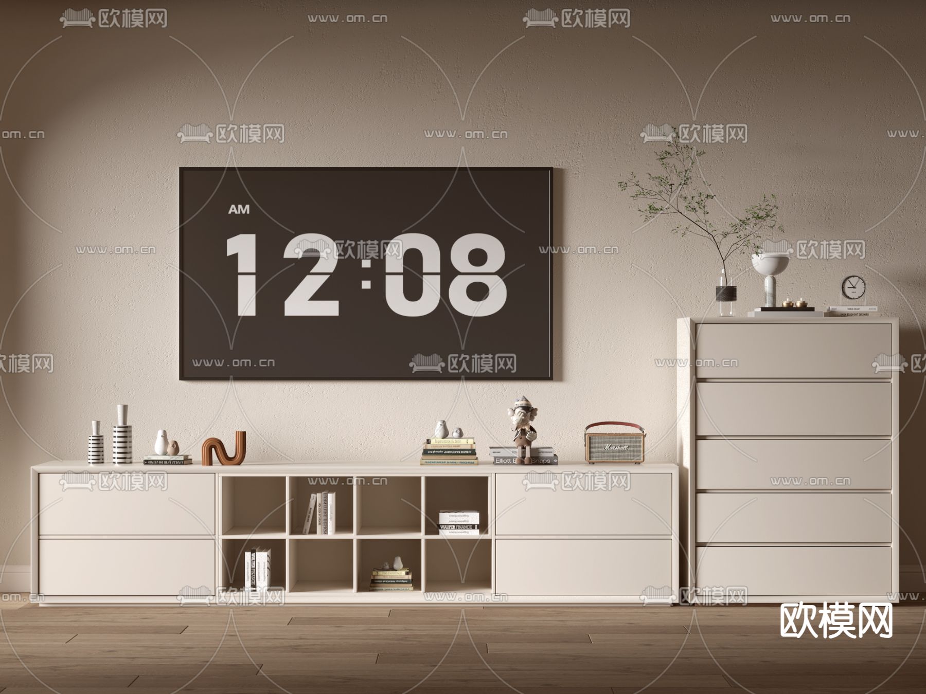 奶油风电视柜3d模型下载