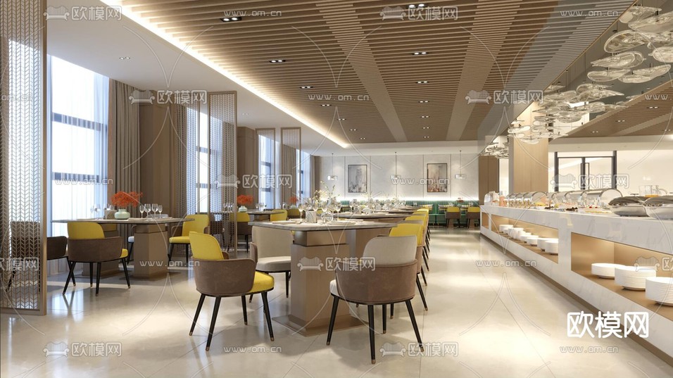 自助餐廳 自助餐臺(tái)3d模型下載(渲染圖2)