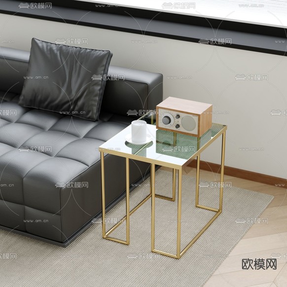 轻奢风玻璃边几 角几su模型下载(渲染图2)