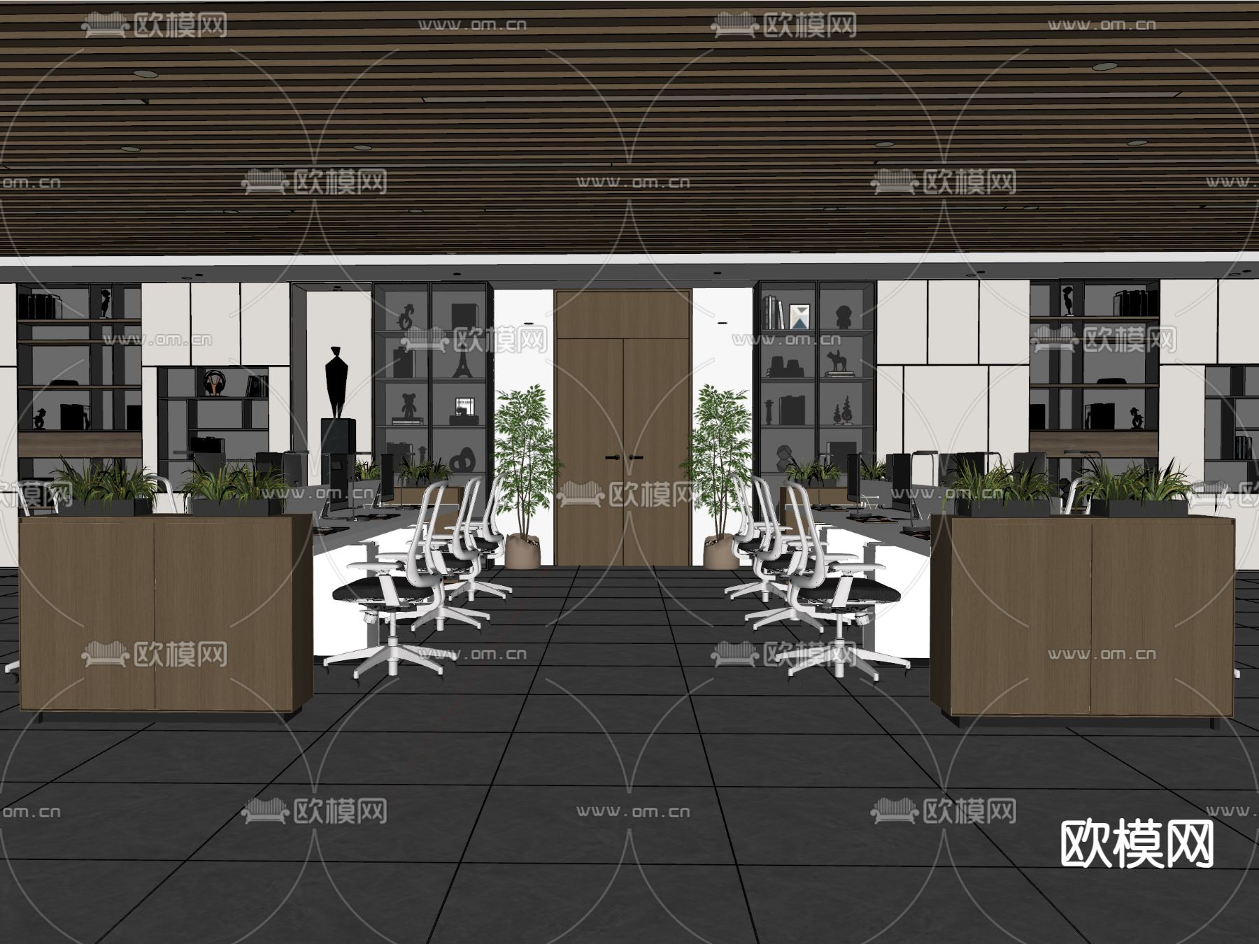 高级灰公共办公室su模型下载（渲染图1）