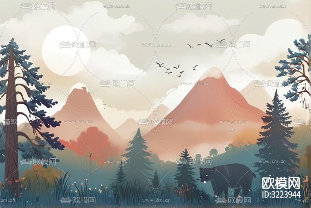 儿童房壁纸贴图下载（渲染图1）