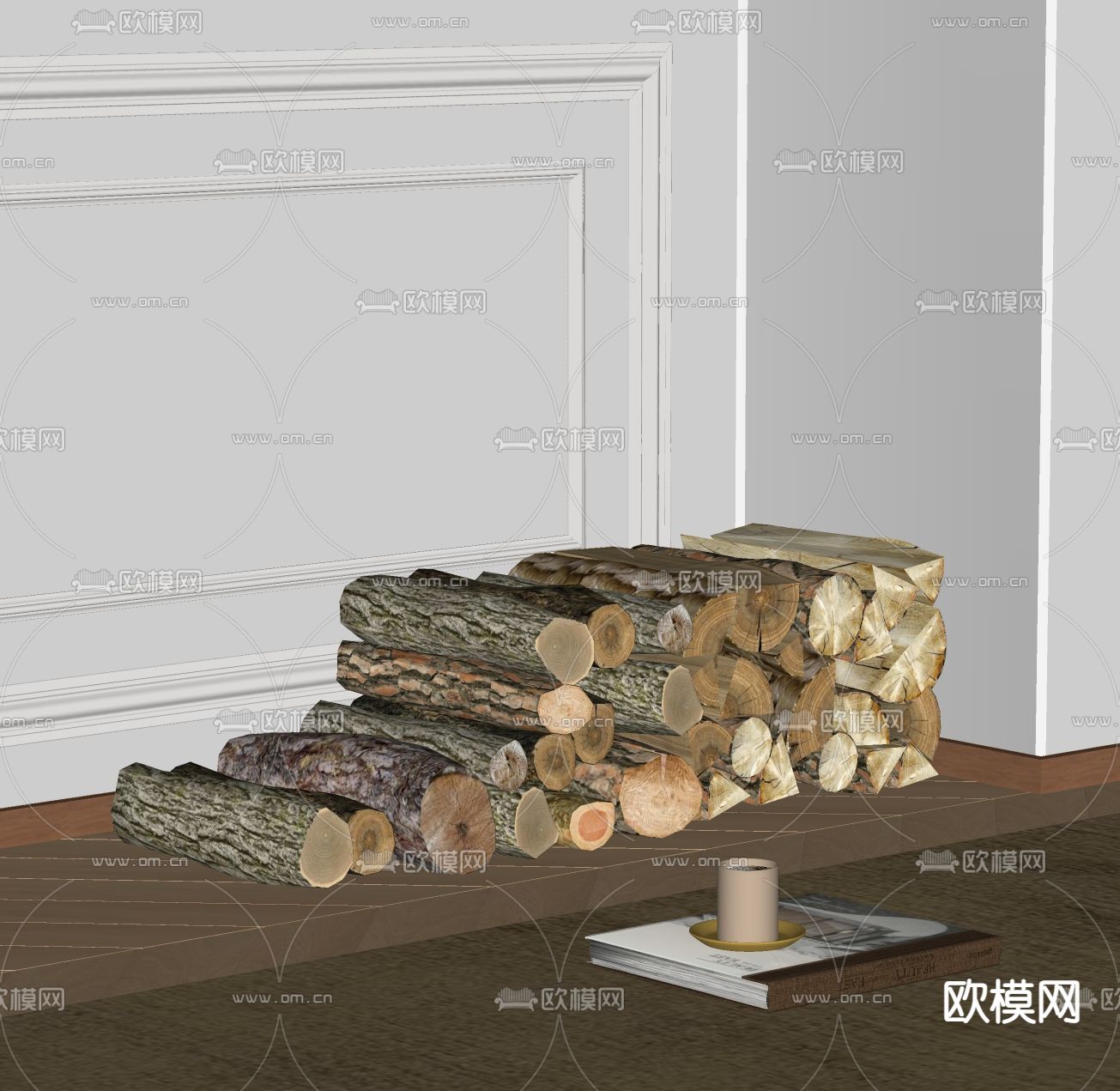 木柴 壁炉柴火 小木桩su模型下载（渲染图1）