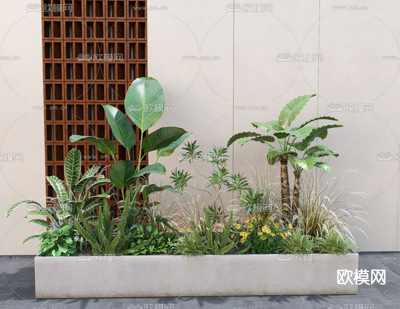 植物花箱 绿植小景 植物堆su模型下载（渲染图2）