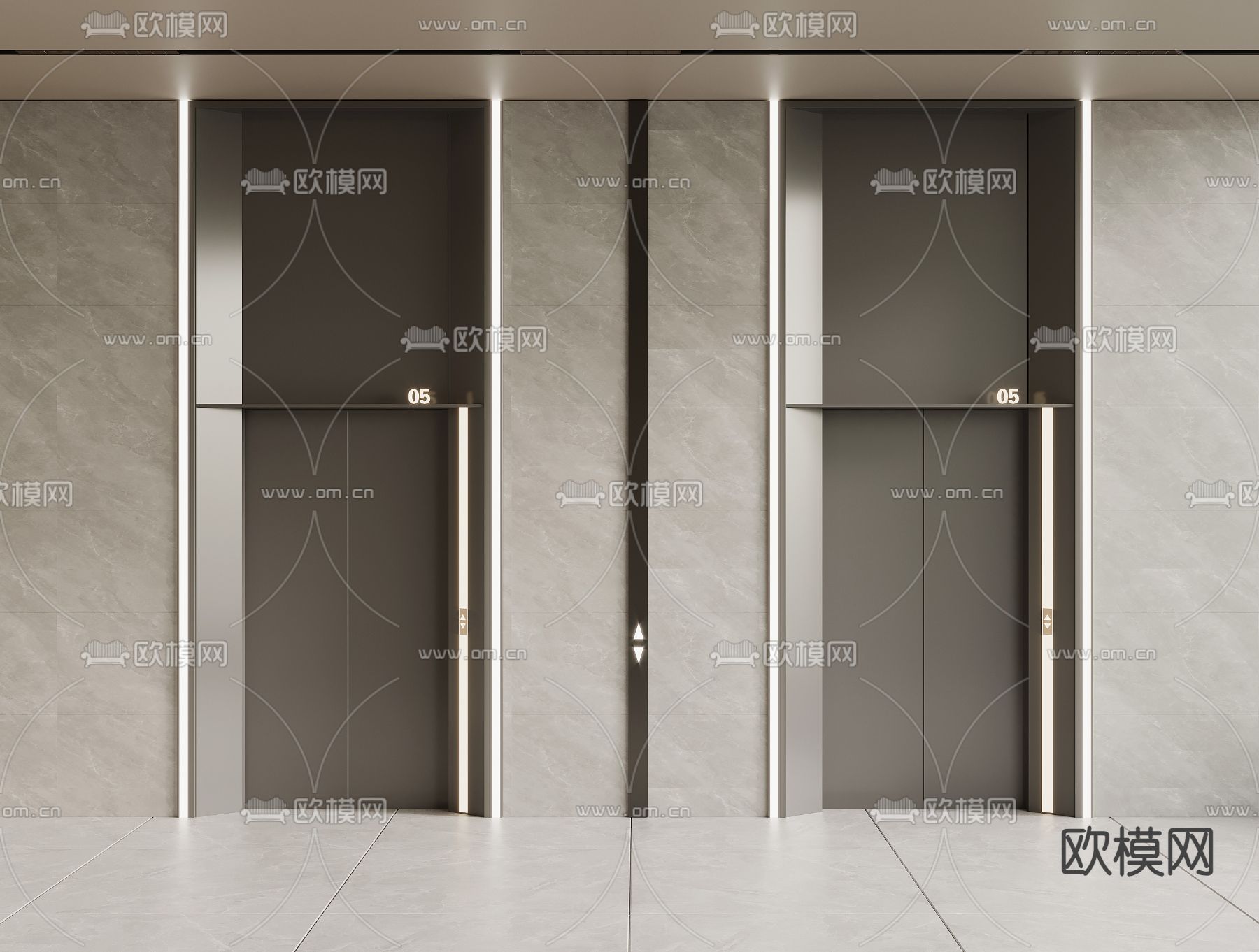 现代电梯厅 电梯门su模型下载（渲染图2）