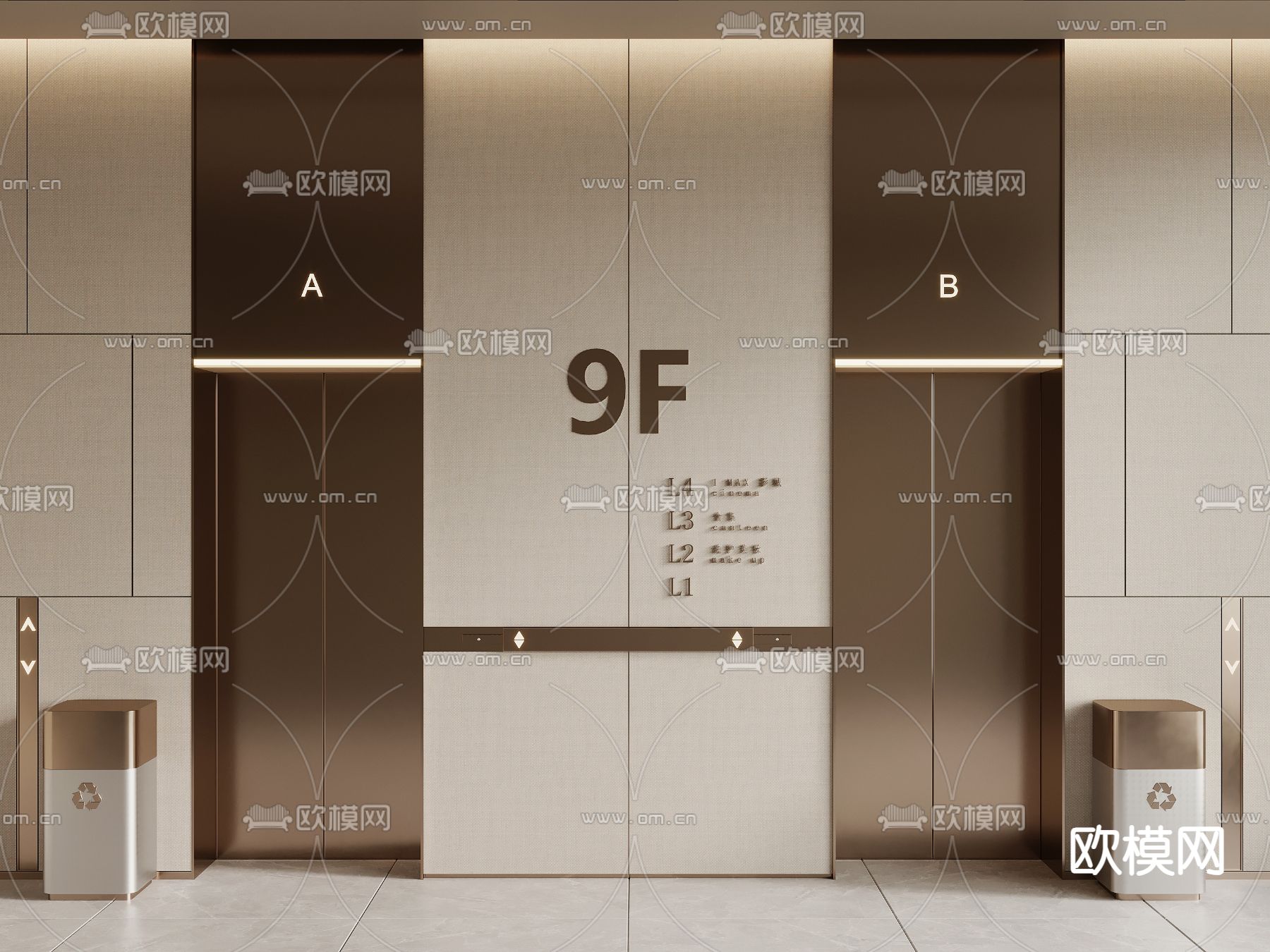 现代电梯厅 电梯门su模型