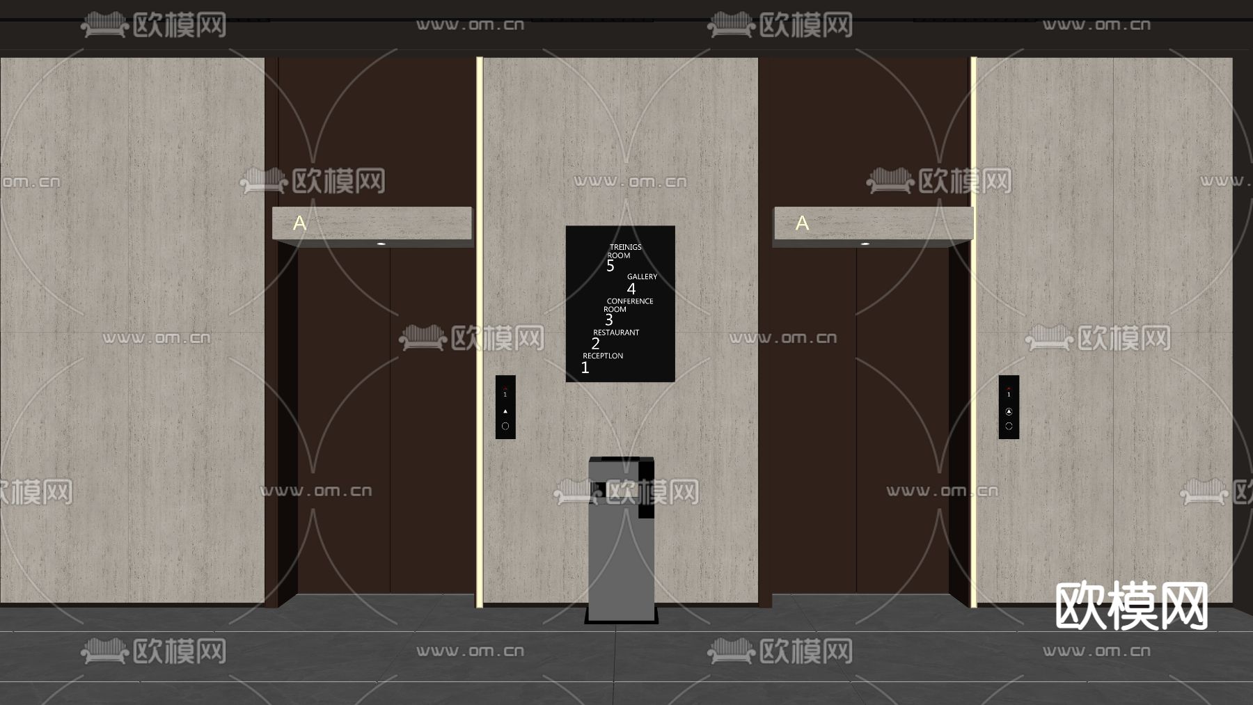 现代电梯厅 电梯门su模型下载（渲染图1）