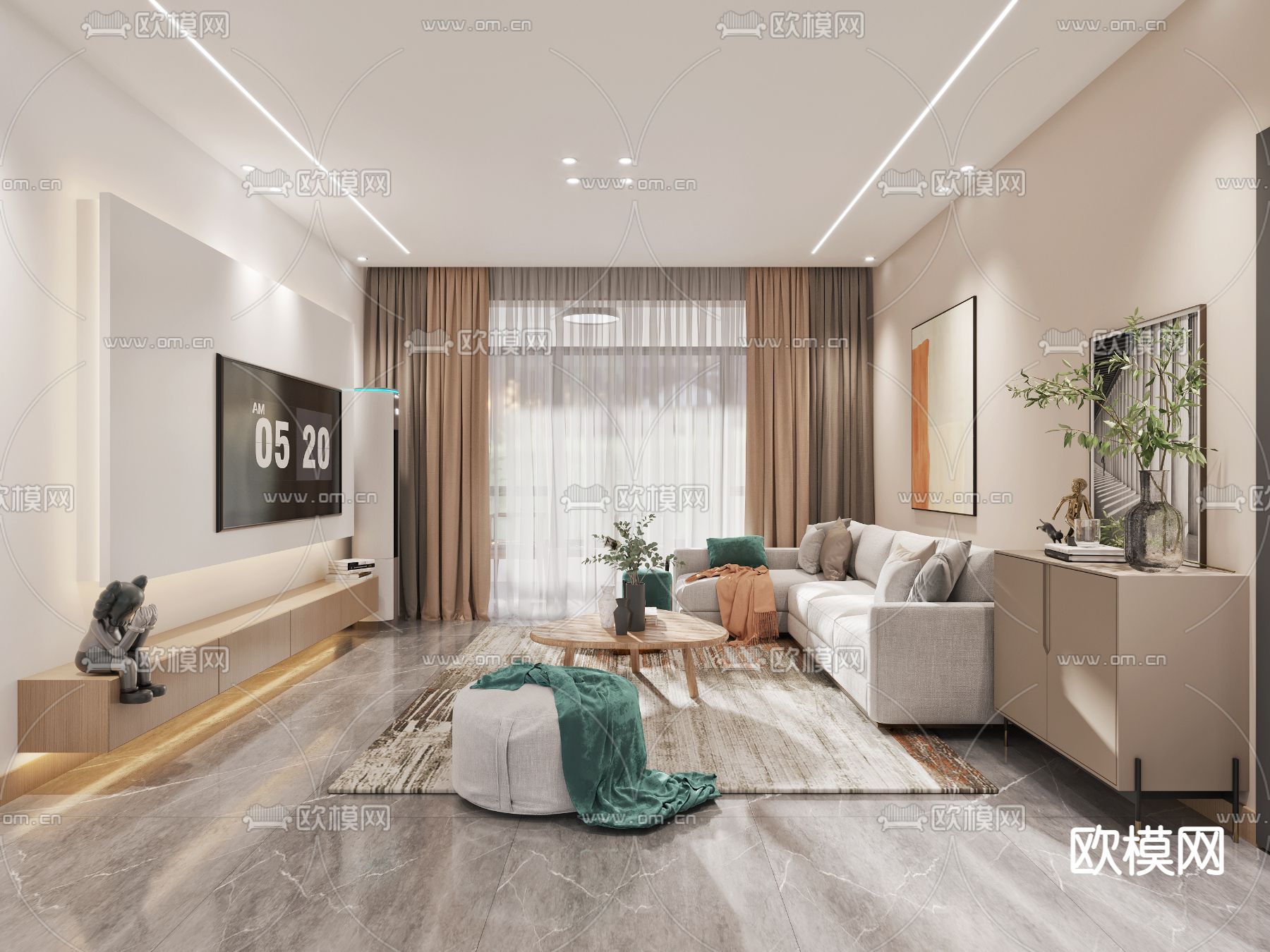 北欧客餐厅3d模型下载（渲染图2）