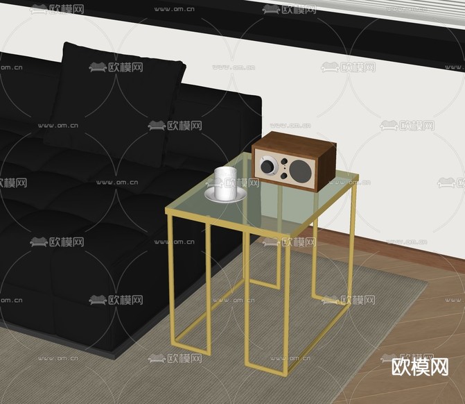 轻奢风玻璃边几 角几su模型下载(渲染图1)