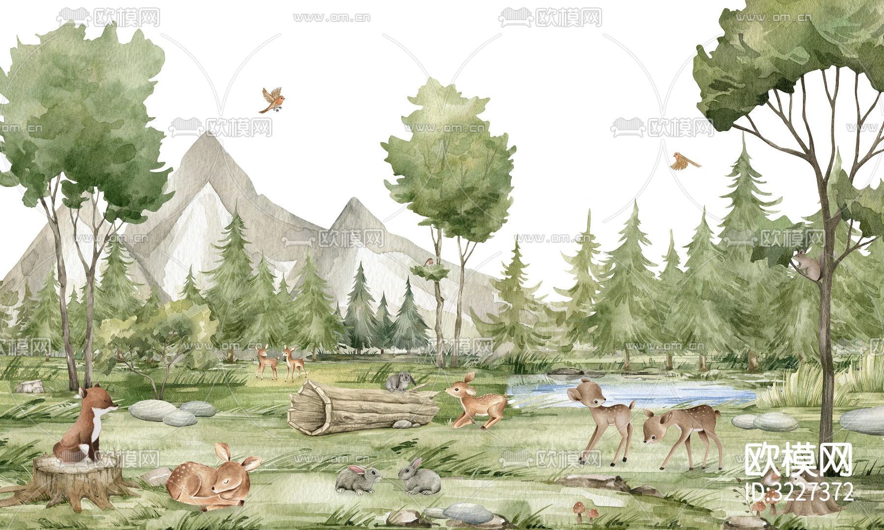 儿童壁纸壁画 卡通森林动物壁纸贴图下载