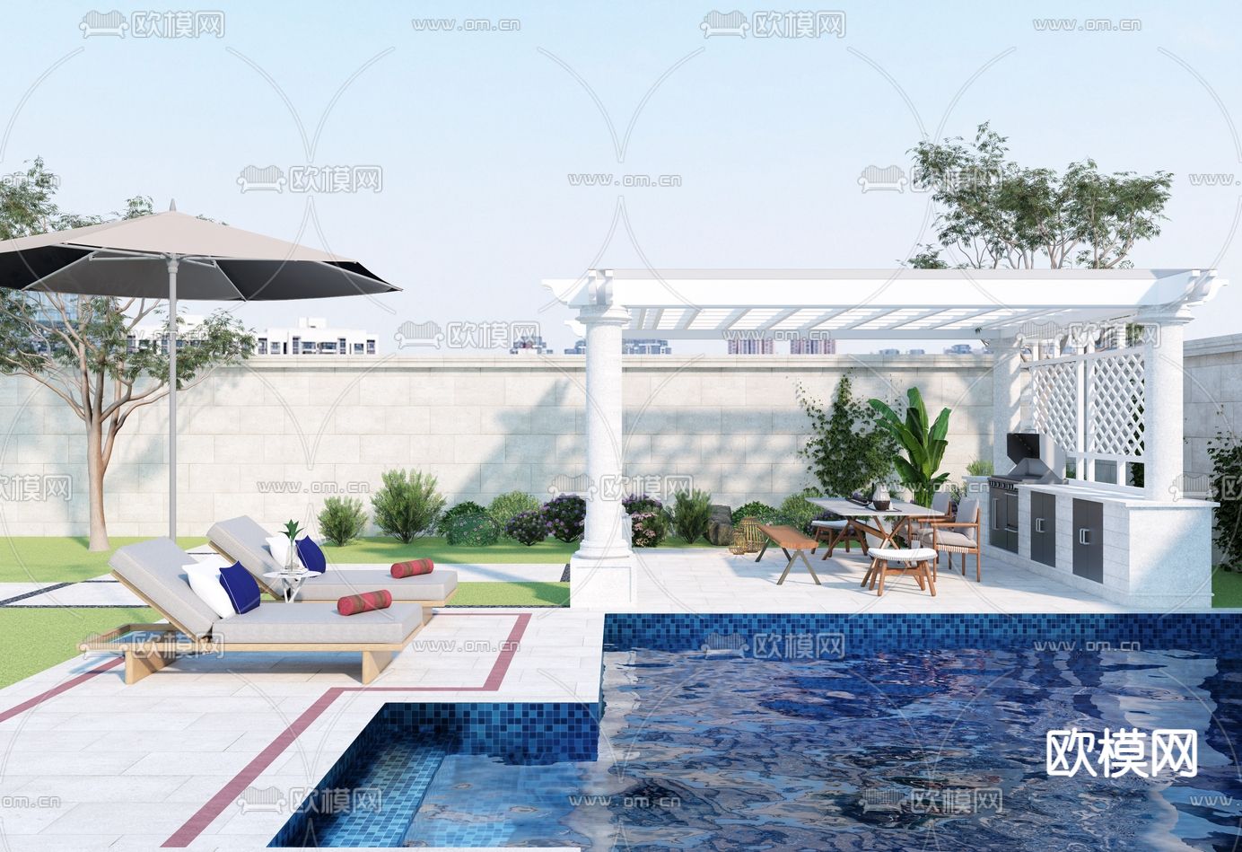 别墅花园 别墅泳池3d模型