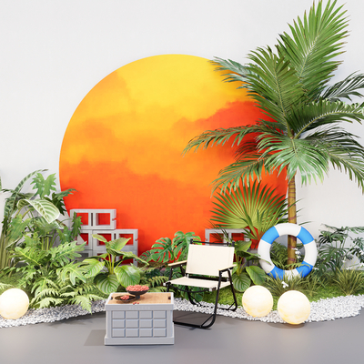  露营户外桌椅 落日美陈su模型 