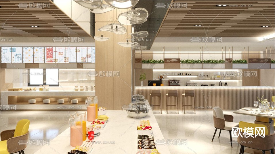 自助餐廳 自助餐臺(tái)3d模型下載(渲染圖3)
