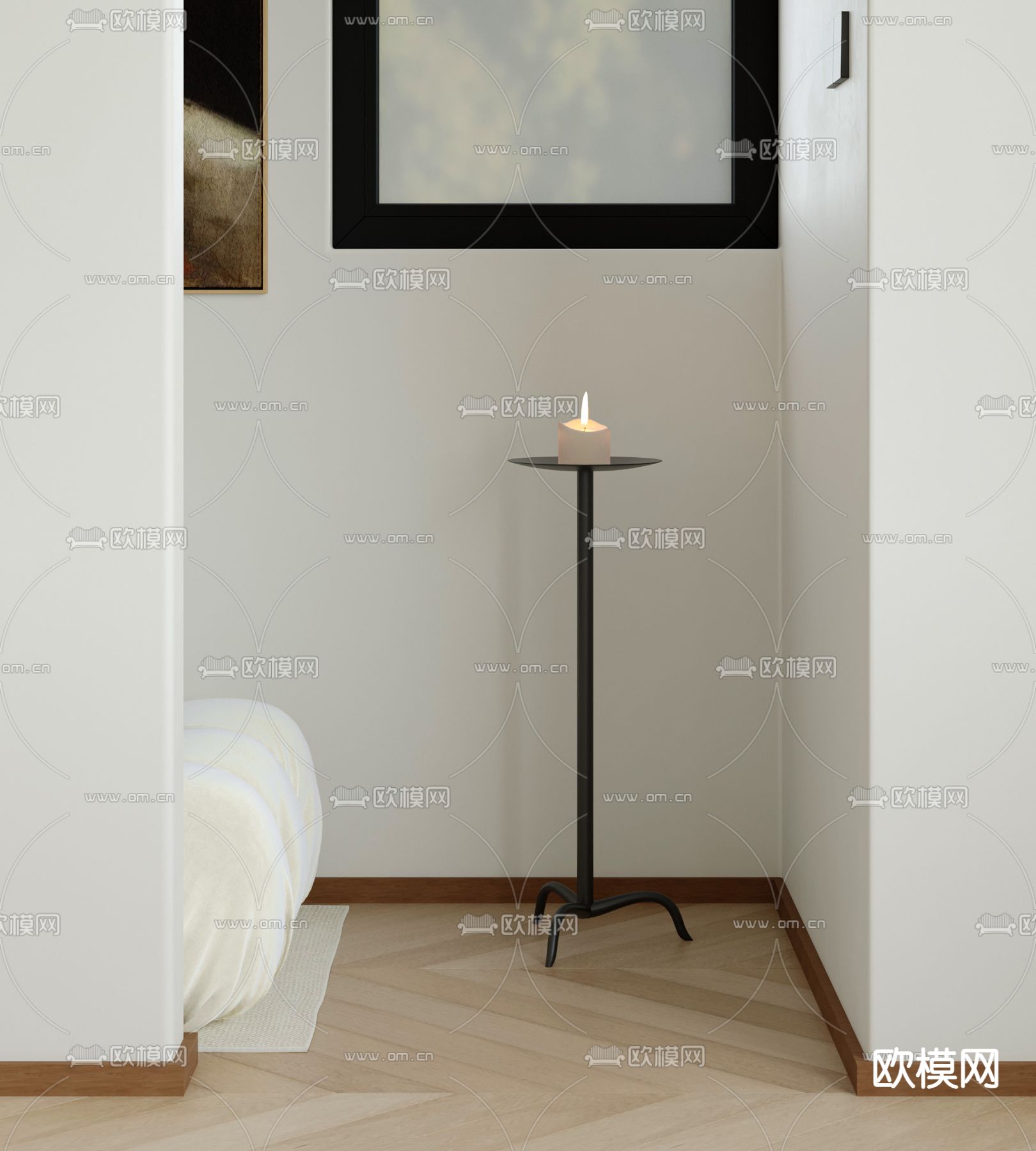 中古风烛台灯 白蜡烛,边几su模型下载（渲染图2）