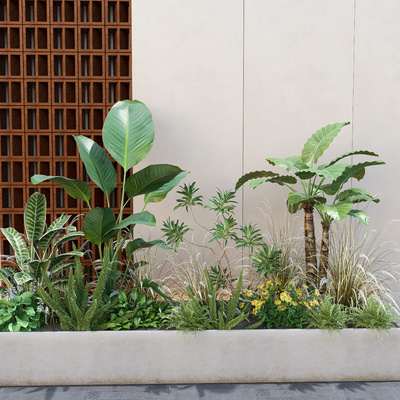  植物花箱 绿植小景 植物堆su模型 