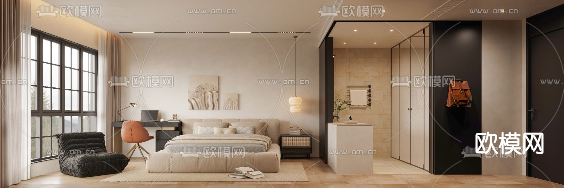 侘寂民宿 卧室3d模型下载（渲染图2）