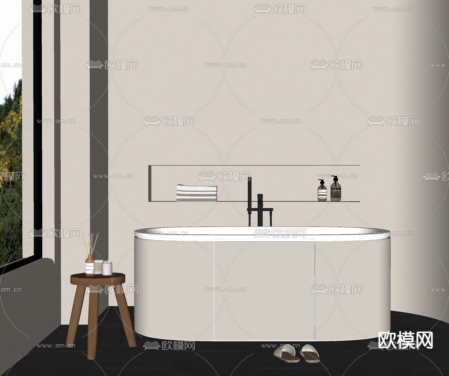 现代浴缸 水龙头su模型下载（渲染图1）