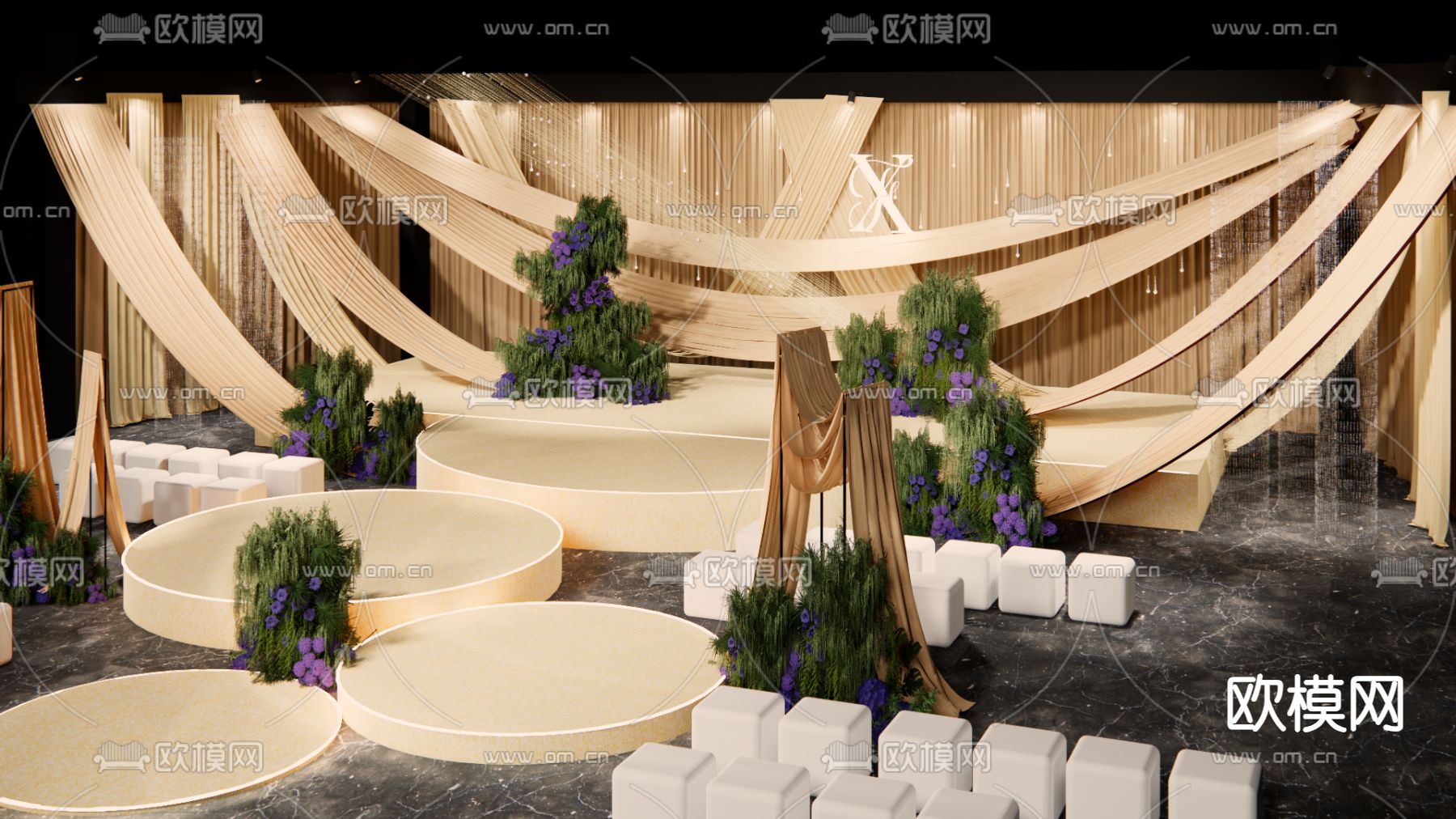 香槟色婚宴 婚礼su模型下载（渲染图4）