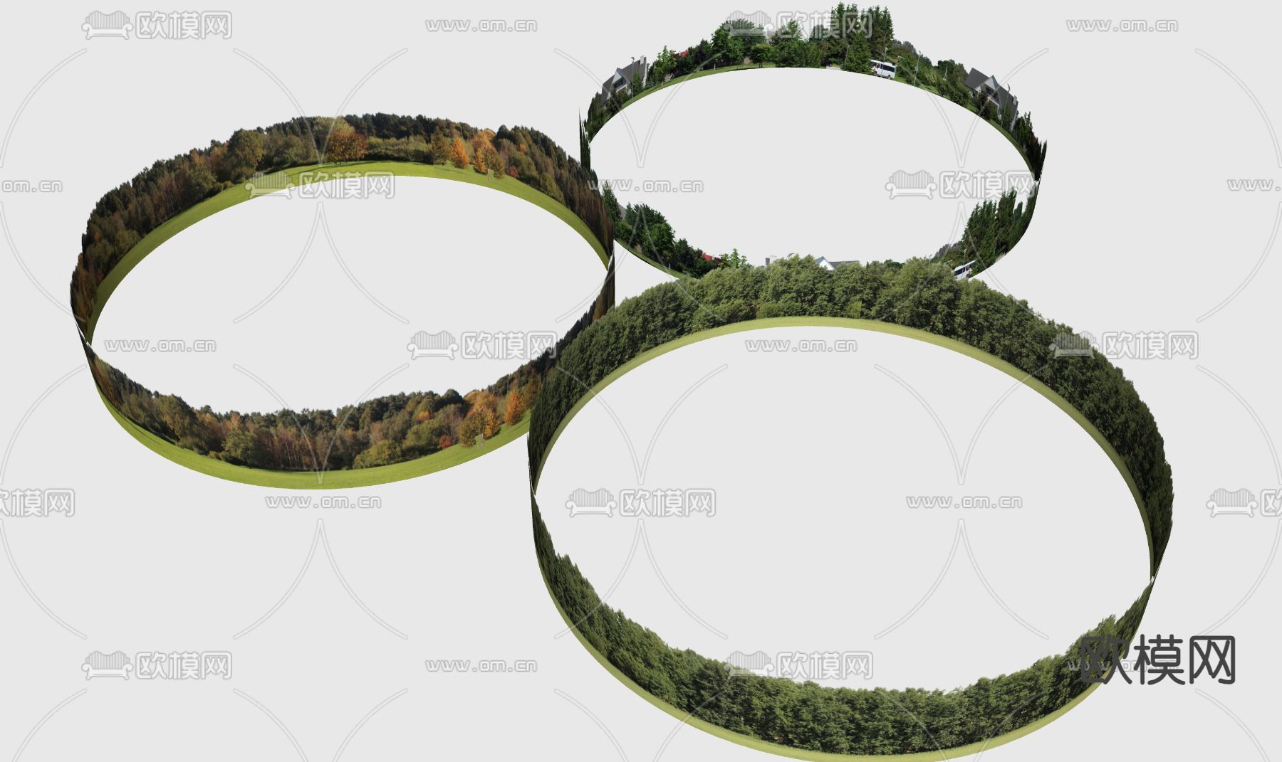 球天背景林 远景树林 环形外景su模型