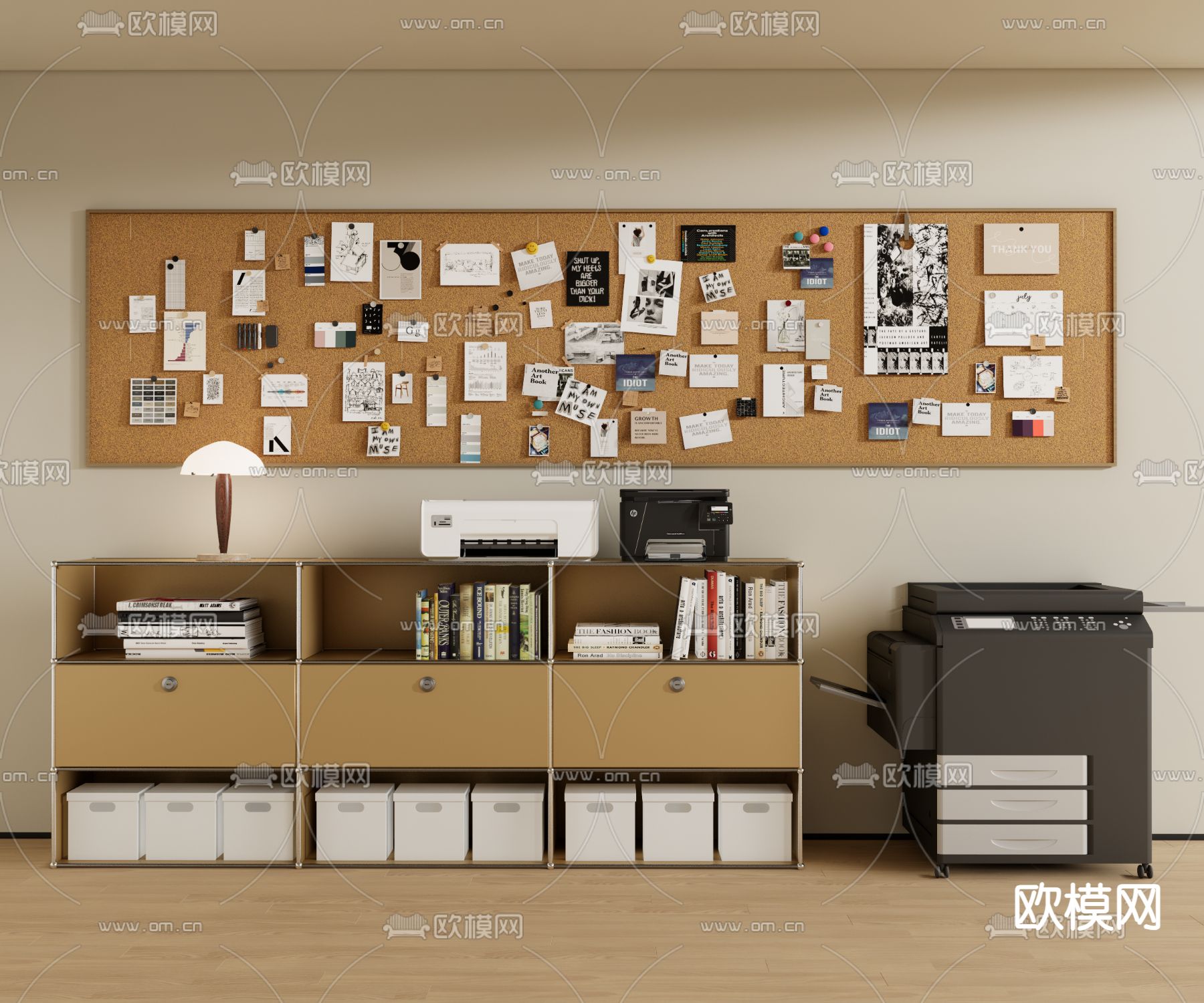 文件柜 置物柜 软木墙 便签墙su模型下载（渲染图2）