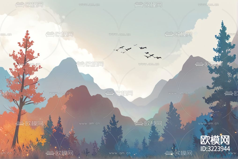 儿童房壁纸贴图下载（渲染图3）