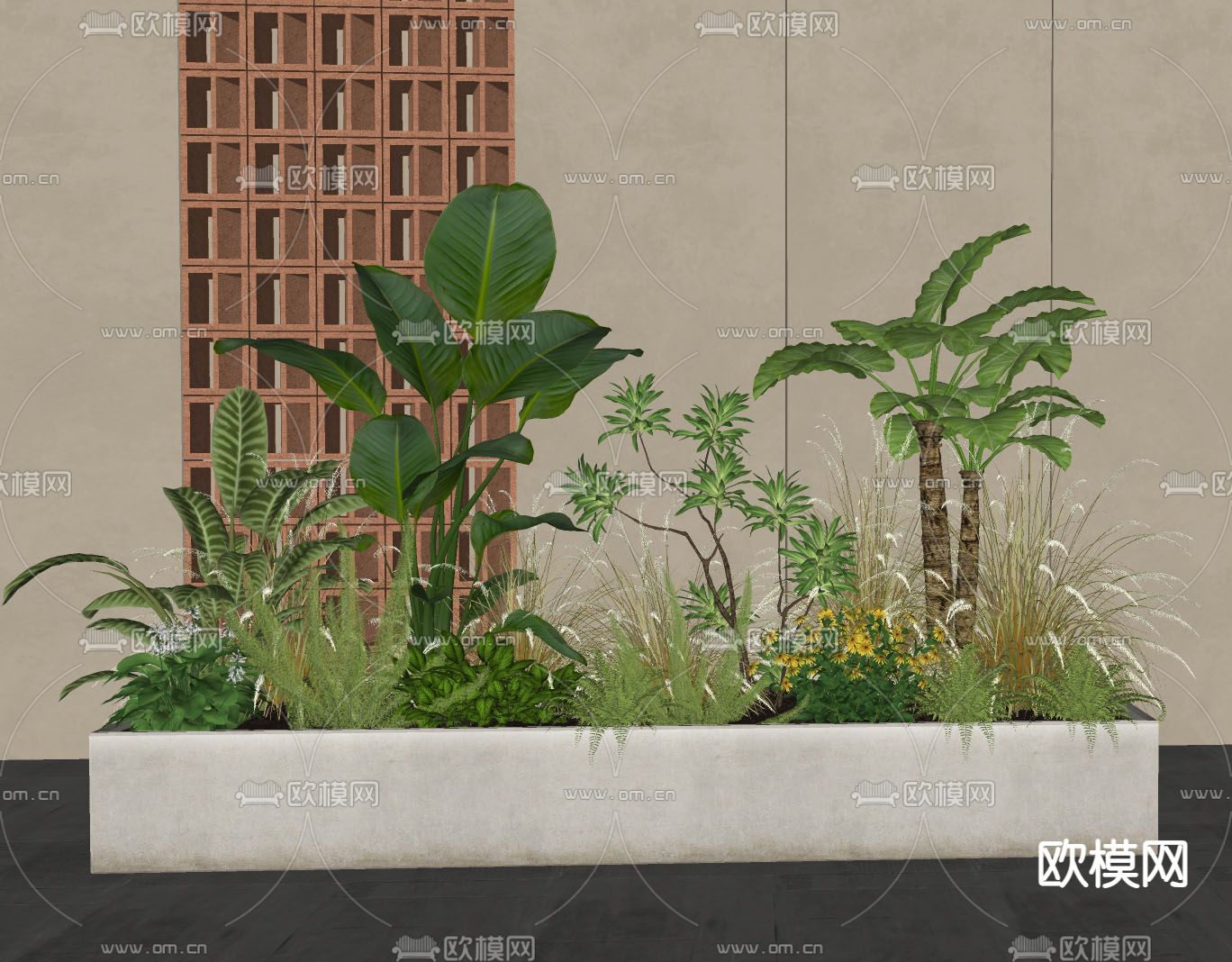 植物花箱 绿植小景 植物堆su模型下载（渲染图1）