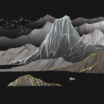  新中式黑色山水艺术壁纸贴图 