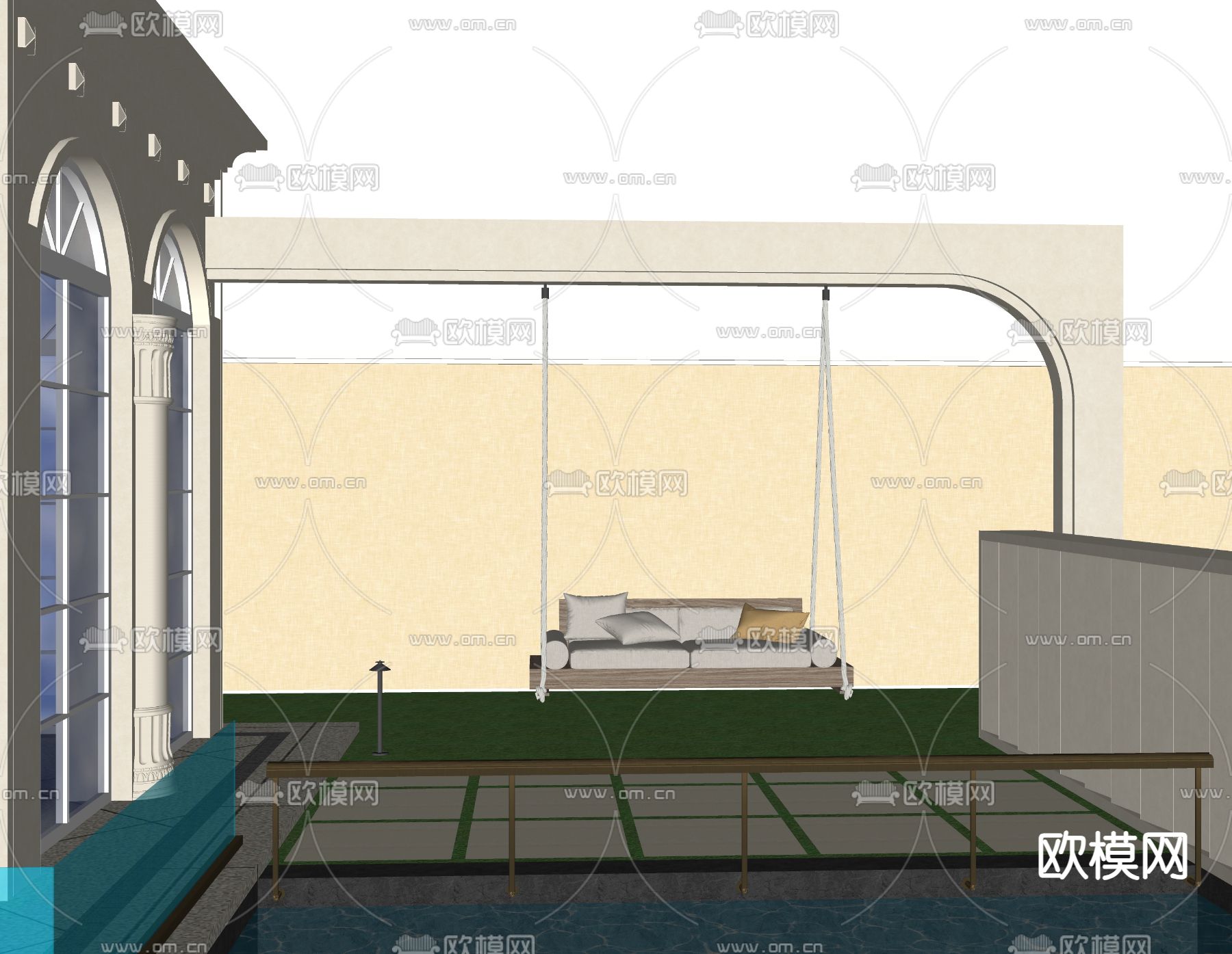 现代庭院吊椅 秋千su模型下载（渲染图1）