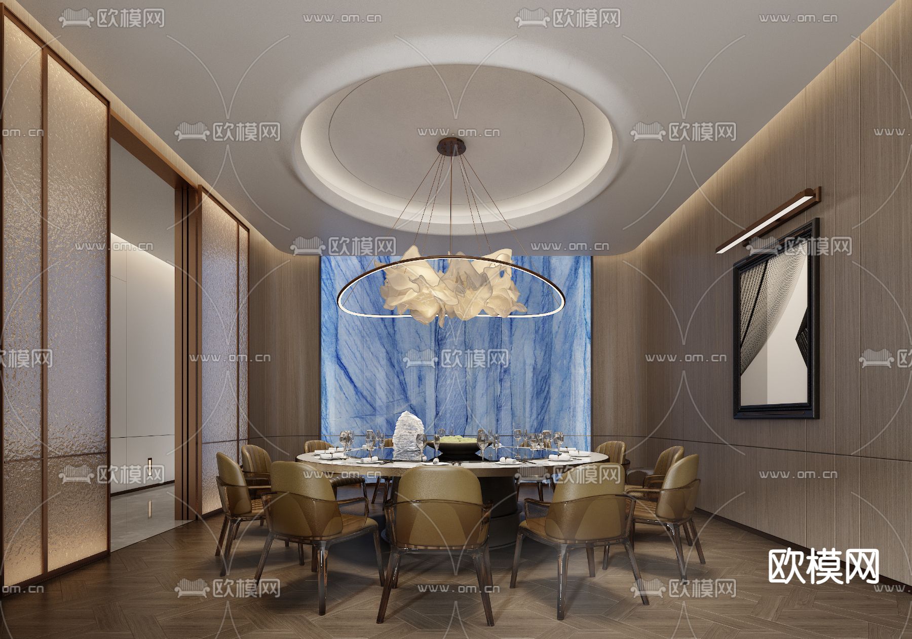 轻奢风餐厅 包房 包间su模型下载（渲染图2）