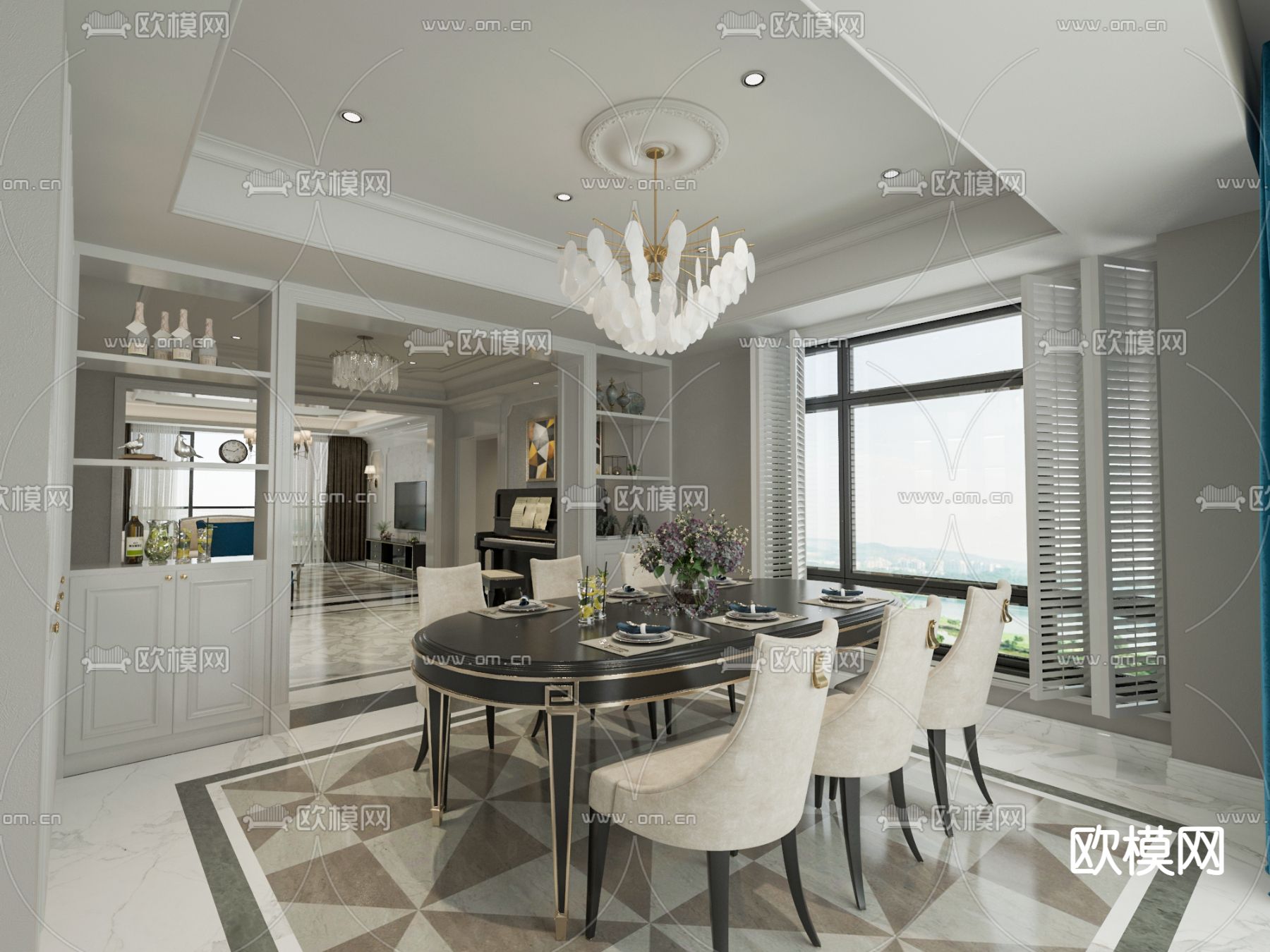 简欧餐厅3d模型下载
