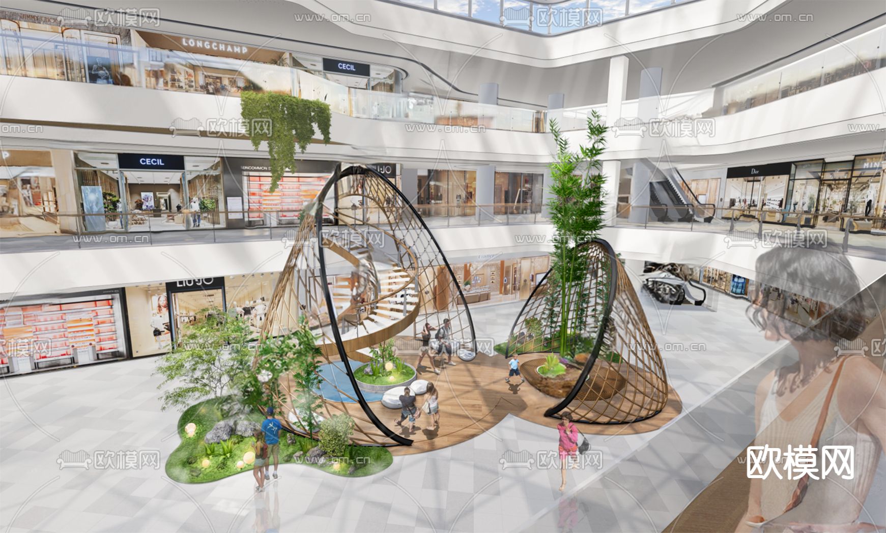 现代商场中庭 旋转楼梯su模型下载（渲染图3）