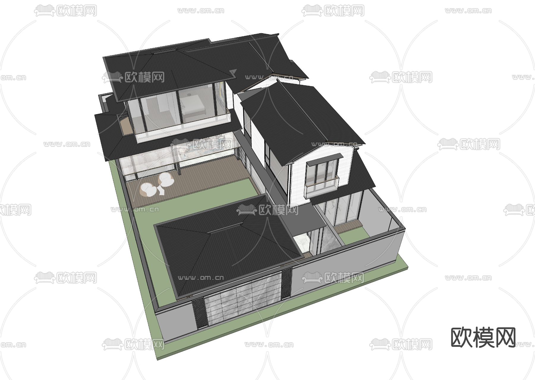 新中式四合院 别墅su模型