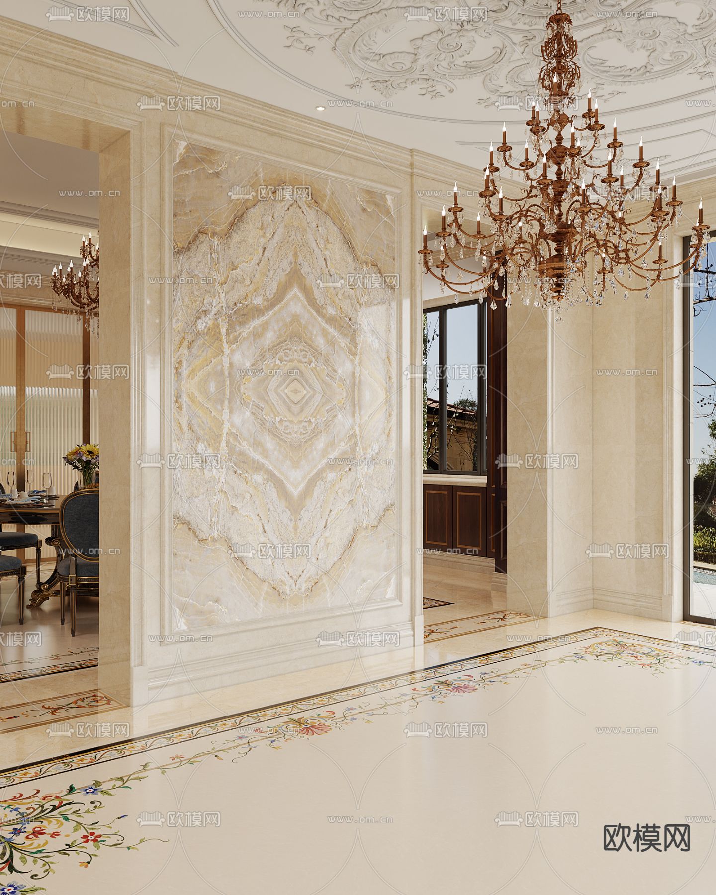 欧式门厅 玄关过道3d模型下载（渲染图2）
