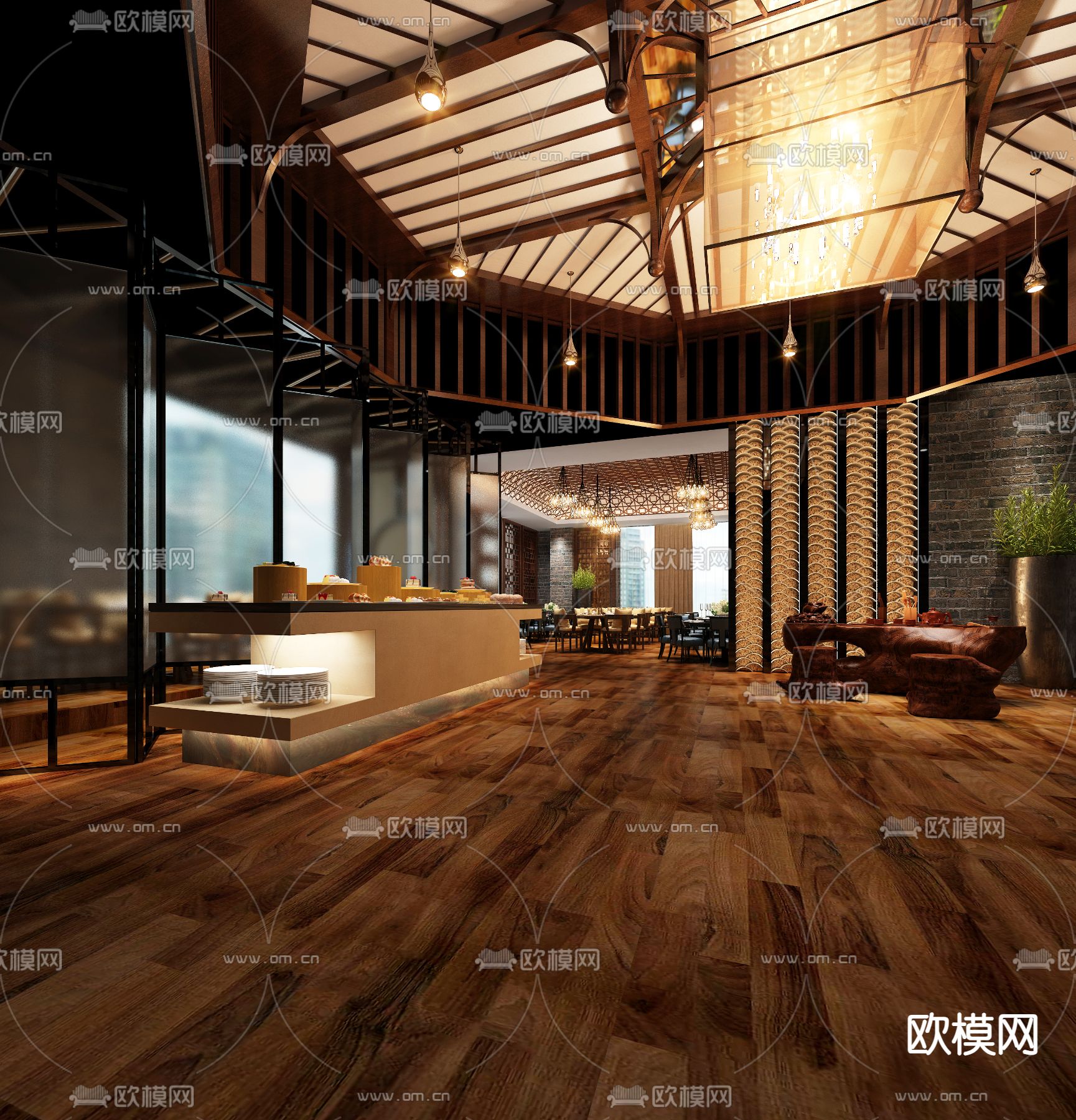 东南亚自助餐厅 特色餐厅3d模型下载