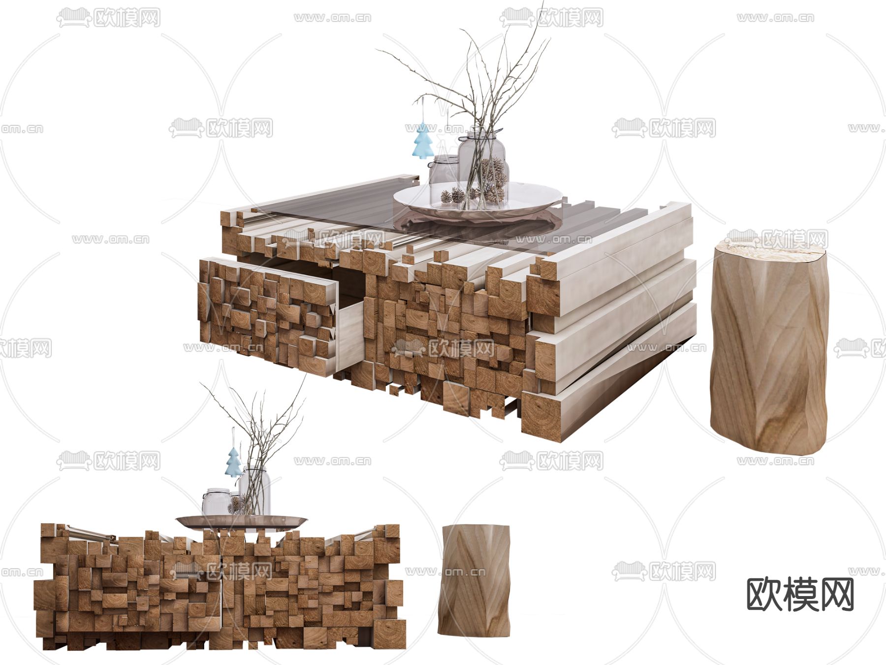 新中式茶几su模型下载（渲染图2）