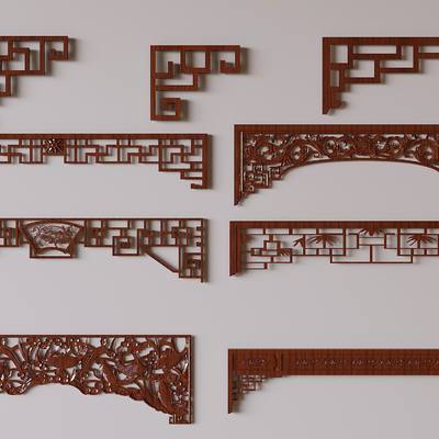  中式雕花 角线 角花 镂空雕花su模型 