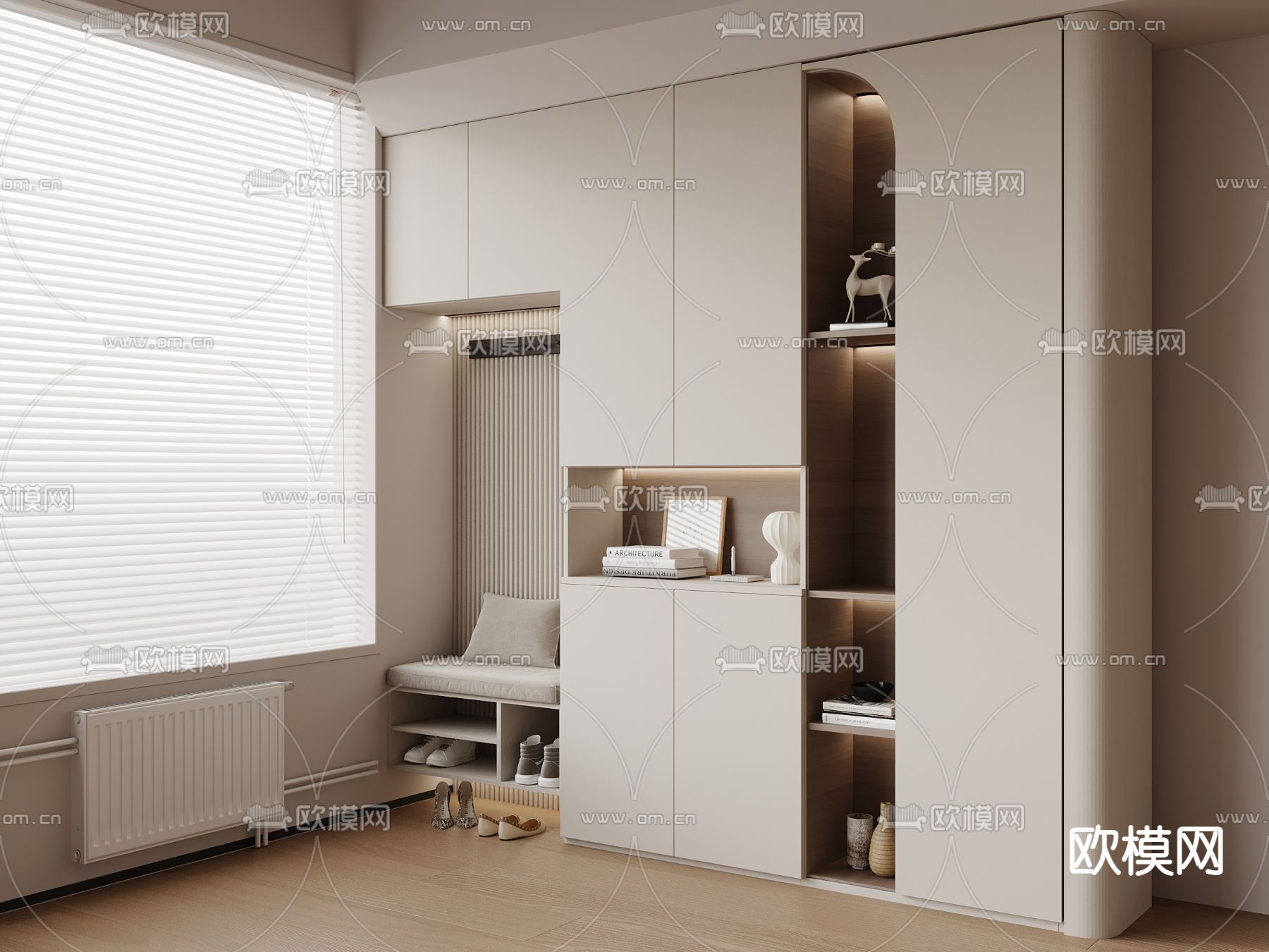奶油风鞋柜su模型下载（渲染图2）