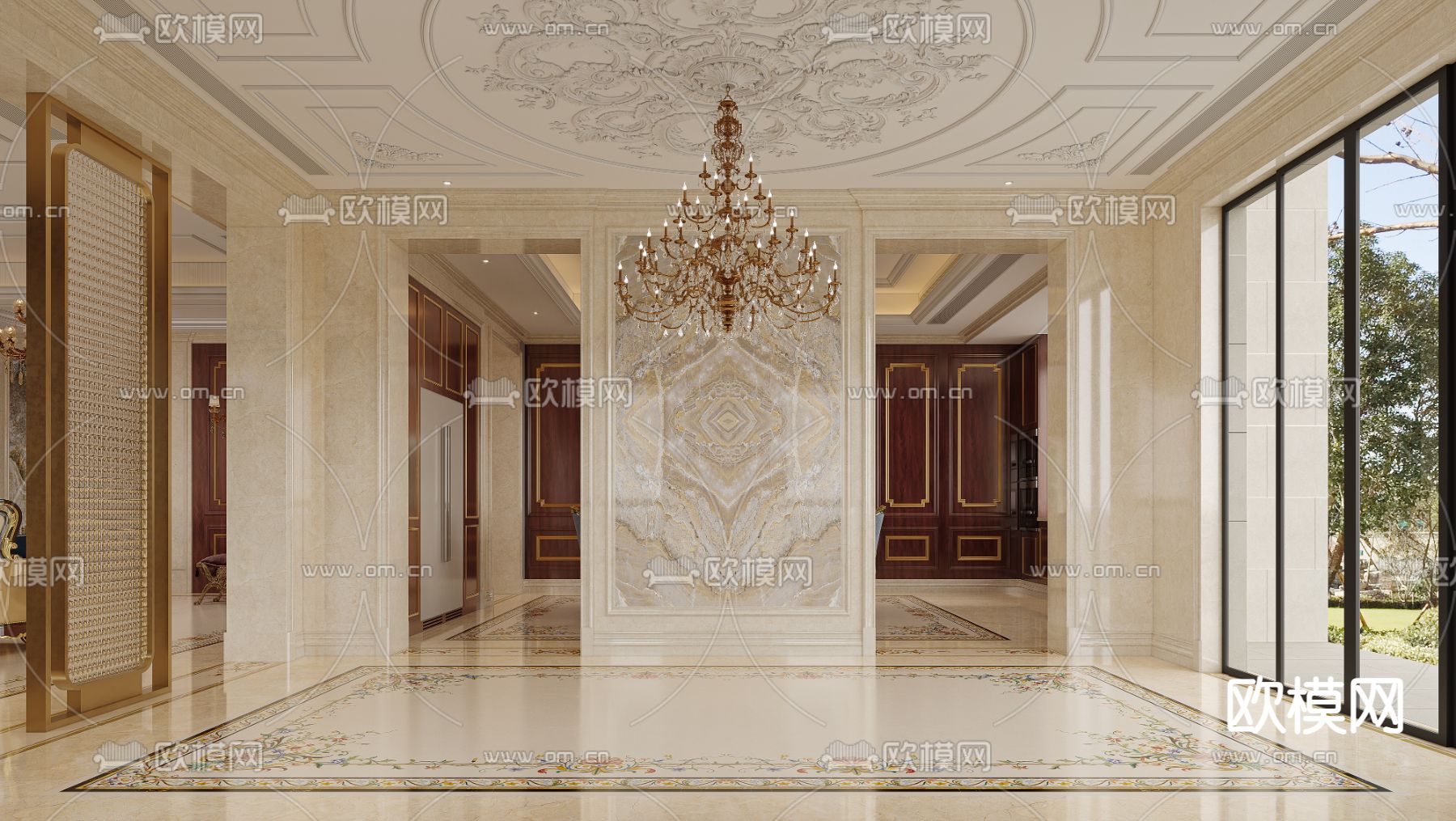 欧式门厅 玄关过道3d模型下载（渲染图1）