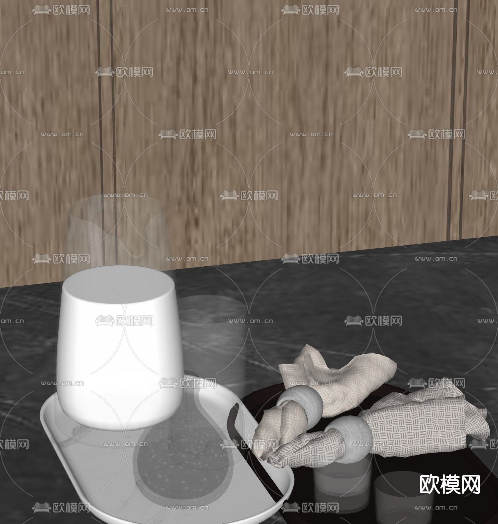 牛奶 玻璃杯 托盘su模型下载（渲染图1）