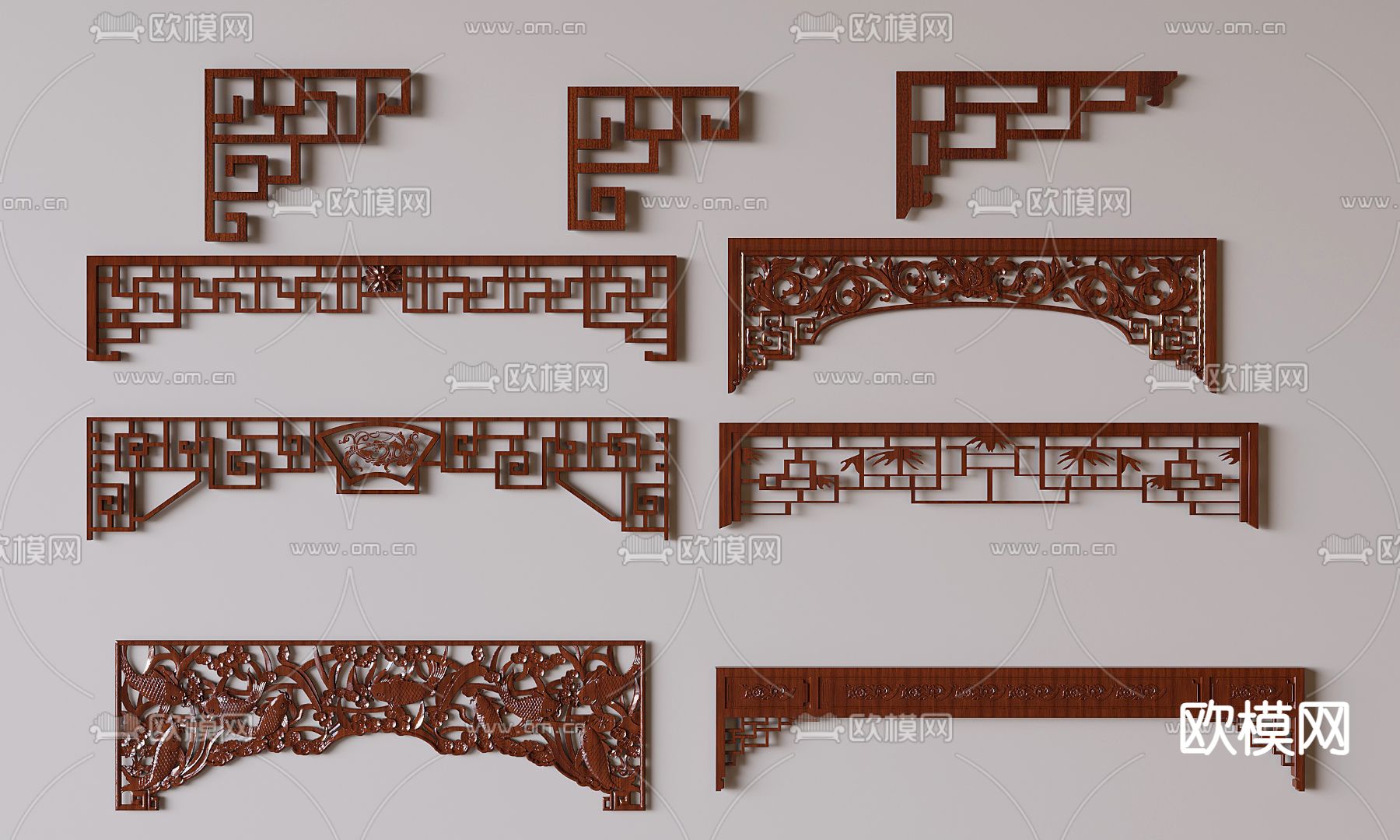 中式雕花 角线 角花 镂空雕花su模型下载（渲染图2）