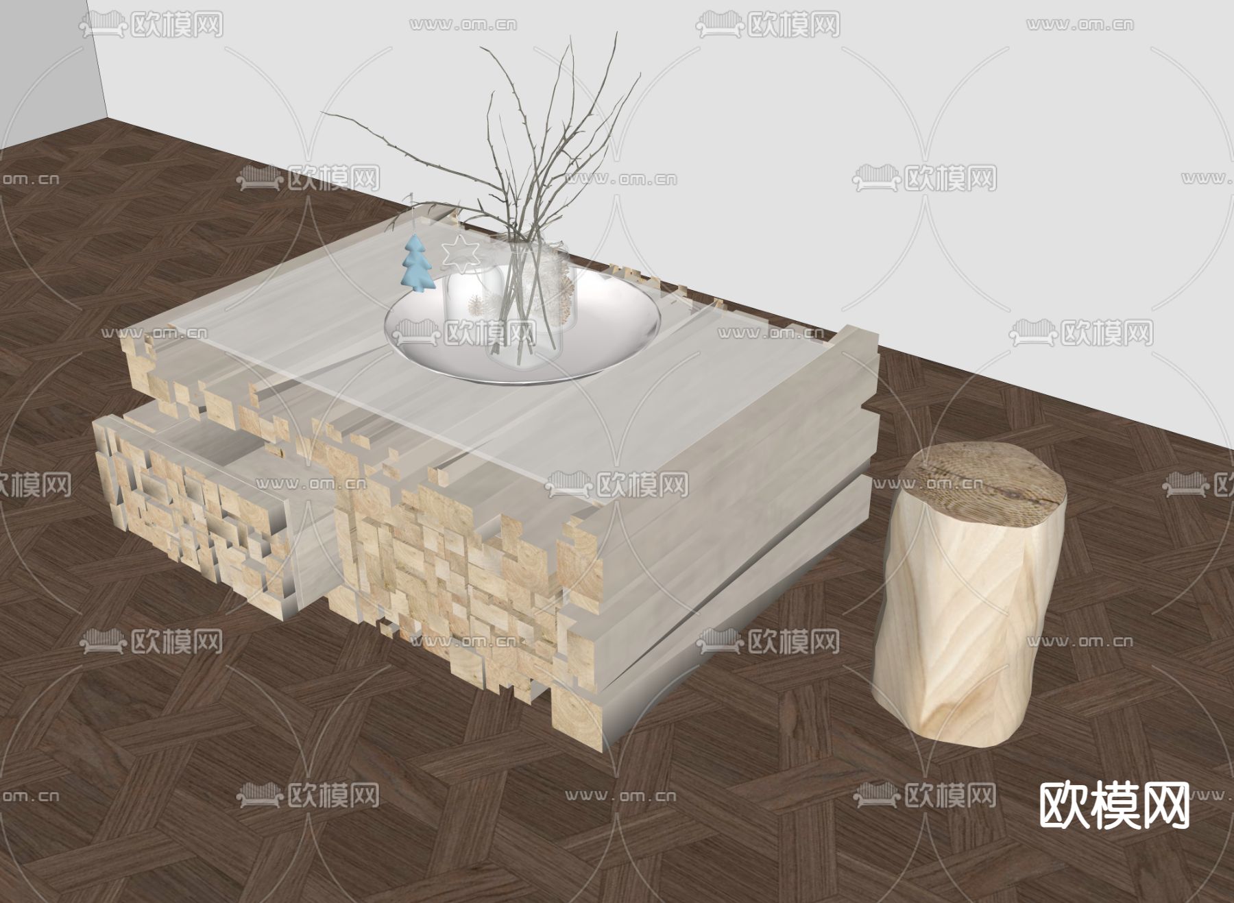 新中式茶几su模型下载（渲染图1）