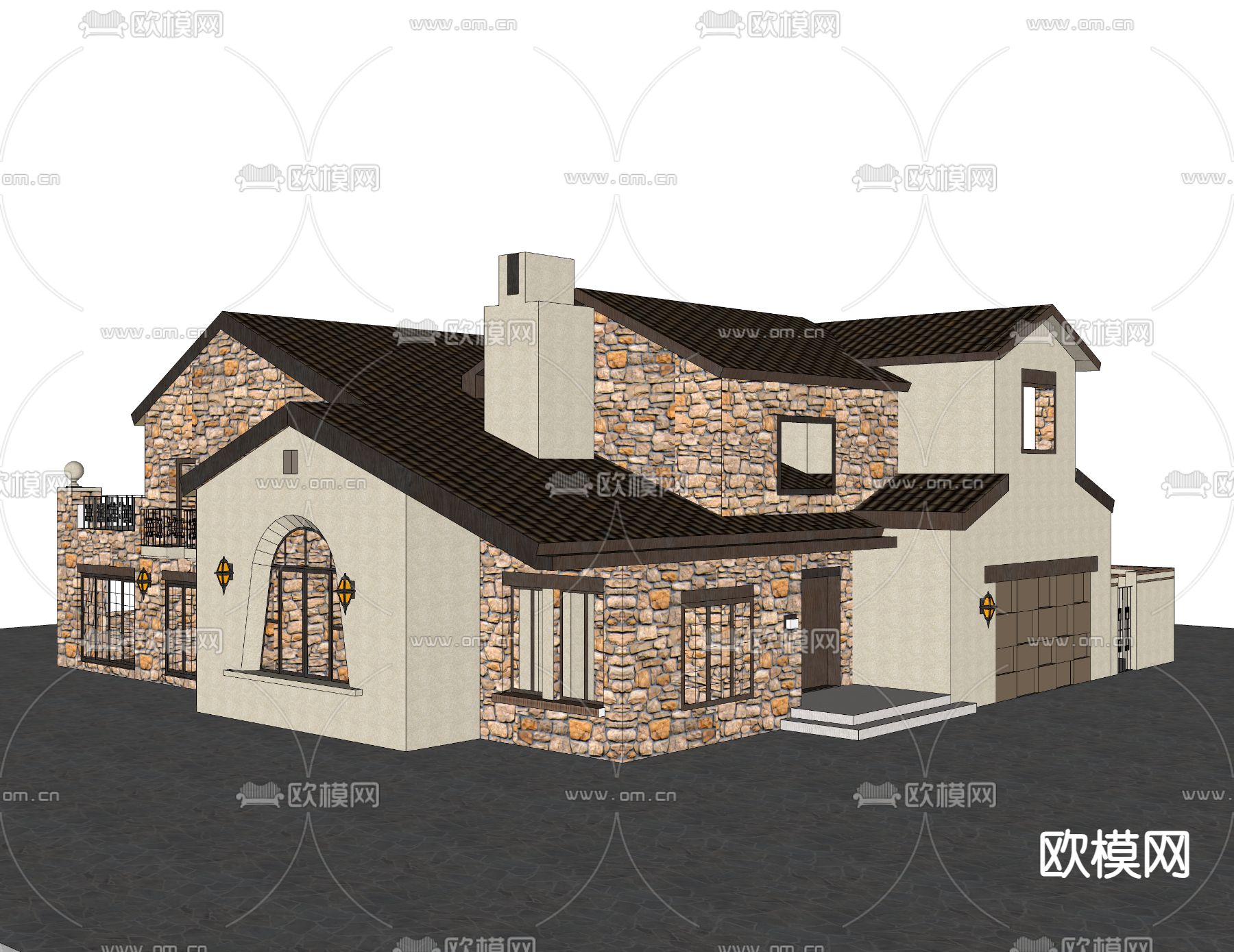 美式别墅 独栋别墅su模型下载（渲染图1）