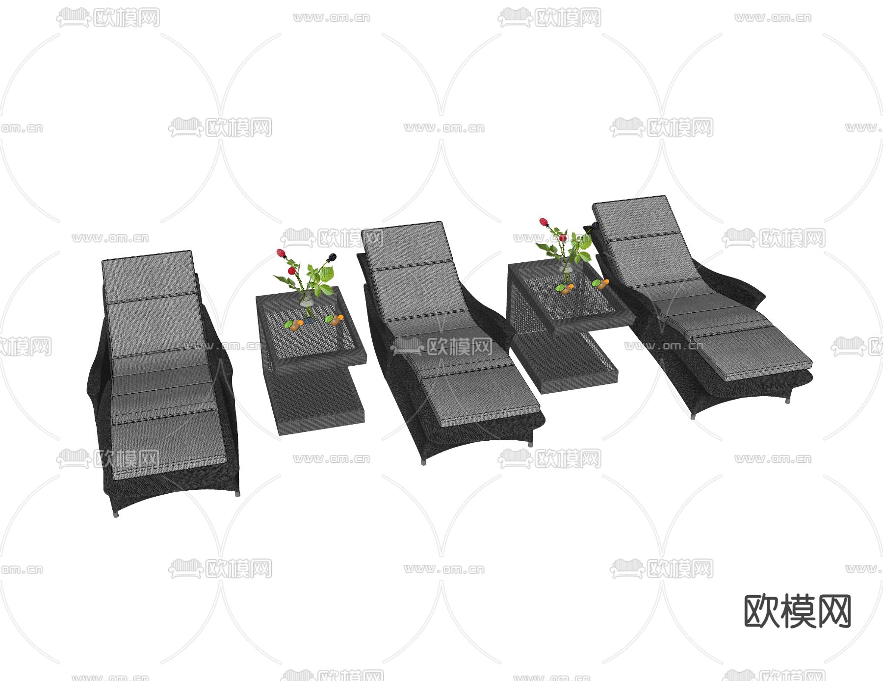 躺椅 泳池椅 沙滩椅su模型下载（渲染图1）