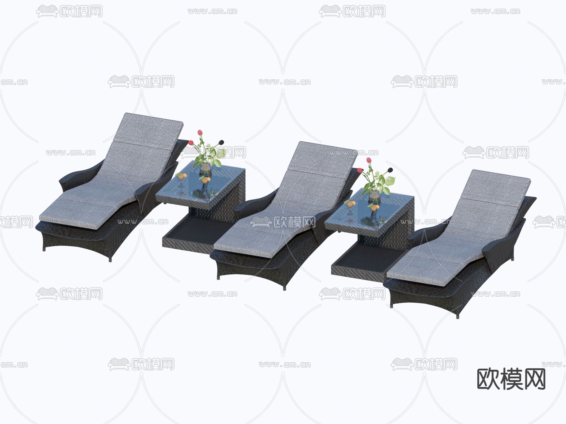 躺椅 泳池椅 沙滩椅su模型下载（渲染图2）