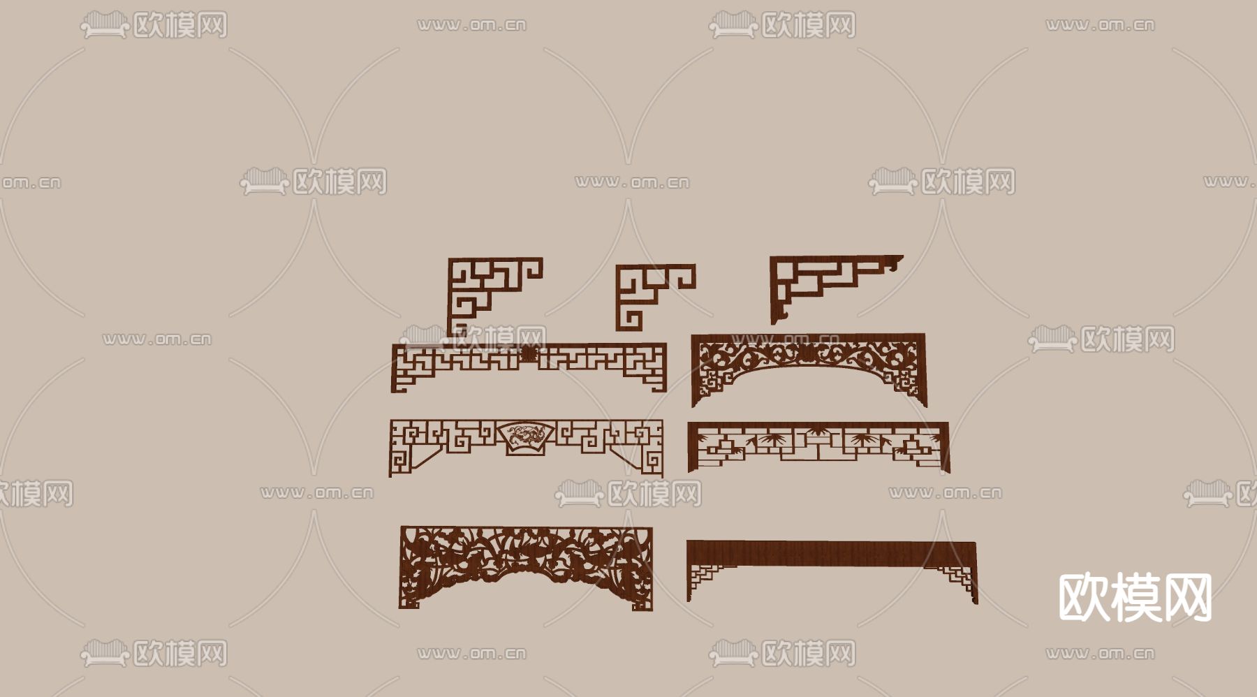 中式雕花 角线 角花 镂空雕花su模型下载（渲染图1）