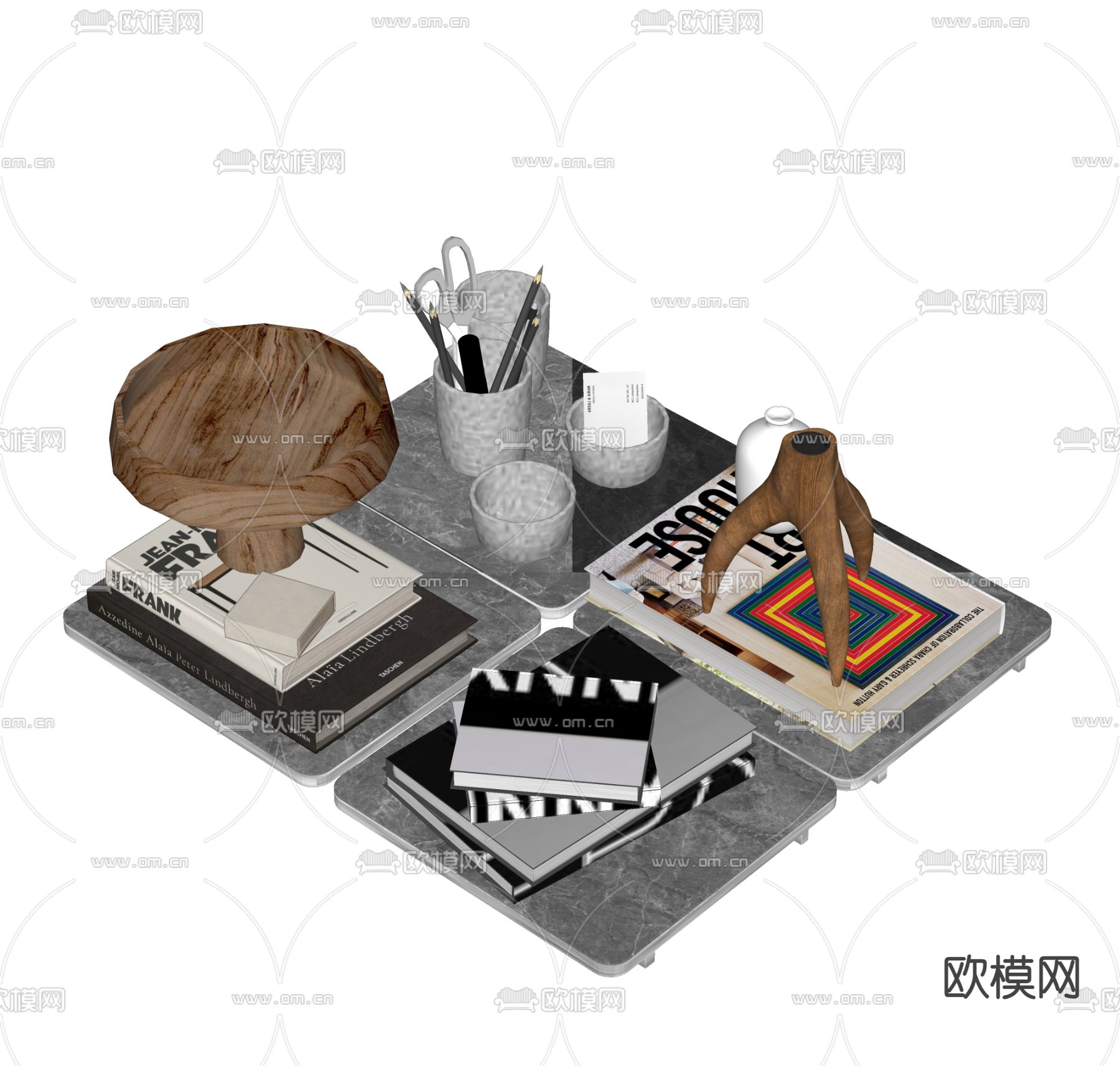 桌面摆件 书本 办公用品su模型下载（渲染图1）