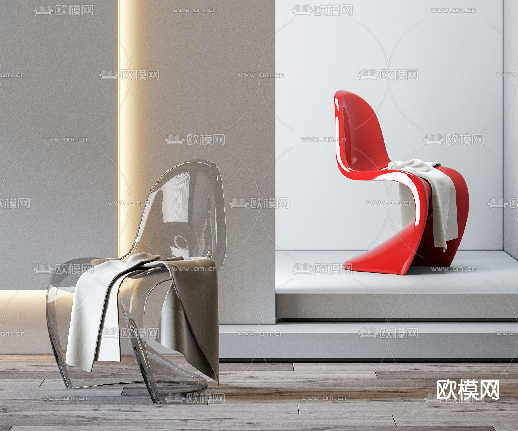 Panton 现代椅子 休闲椅su模型下载（渲染图2）