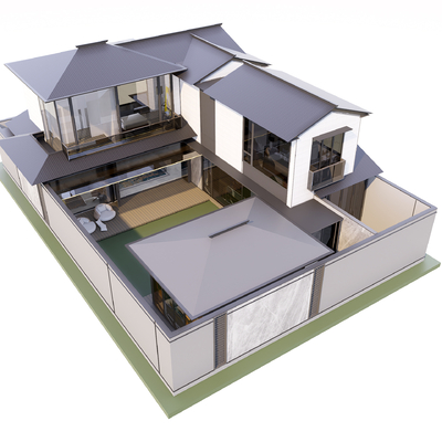 新中式四合院 别墅su模型