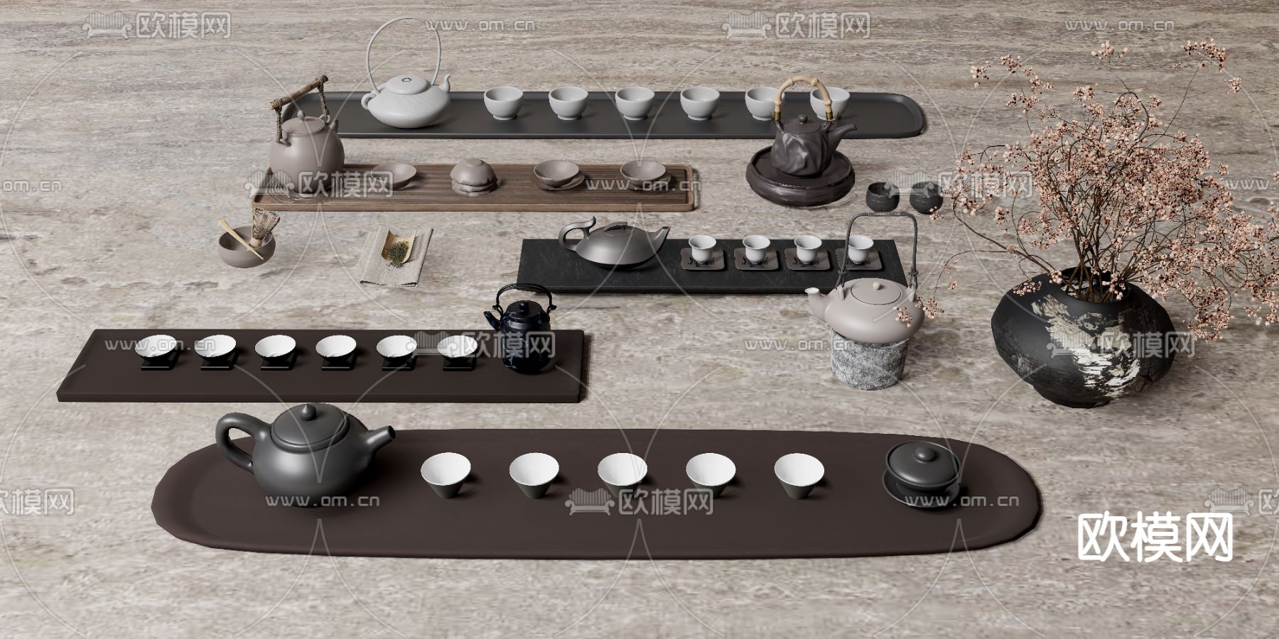 中式茶具 茶壶 茶杯su模型下载（渲染图2）